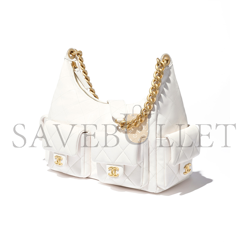 Ch*el maxi hobo bag shiny lambskin & gold-tone metal white as5302 (35*27*18cm)